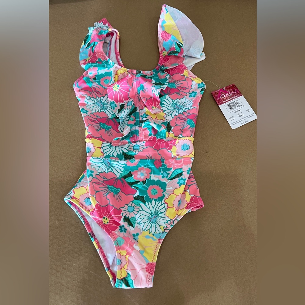 🌸 Seafolly Bright Floral One-Piece with Ruffle Shoulder (Size 12)